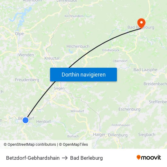 Betzdorf-Gebhardshain to Bad Berleburg map