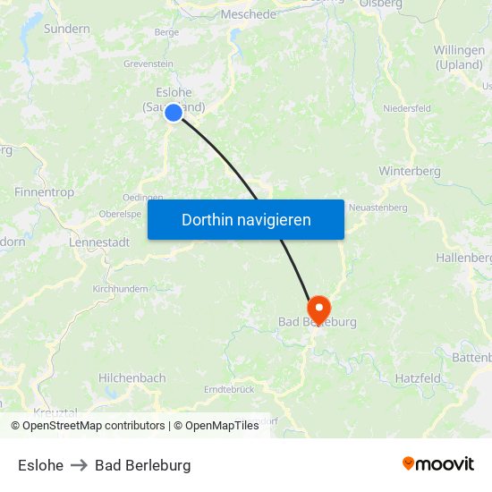 Eslohe to Bad Berleburg map