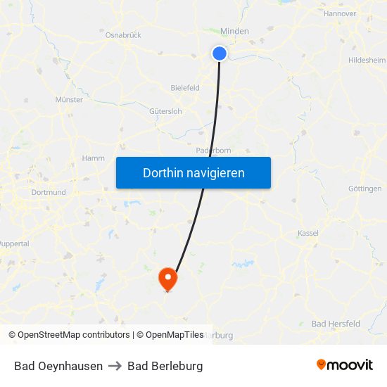 Bad Oeynhausen to Bad Berleburg map