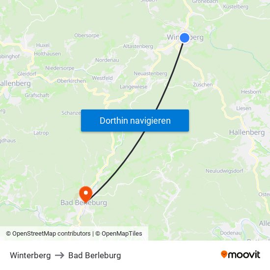 Winterberg to Bad Berleburg map