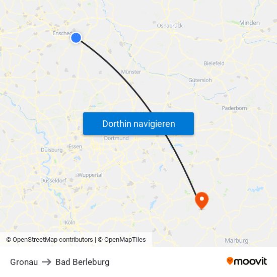 Gronau to Bad Berleburg map