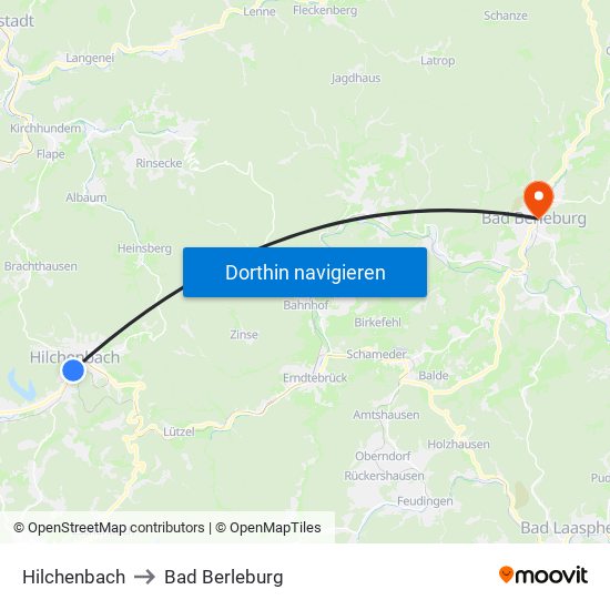 Hilchenbach to Bad Berleburg map