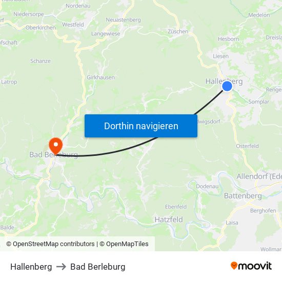 Hallenberg to Bad Berleburg map