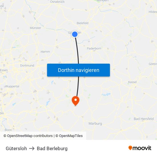 Gütersloh to Bad Berleburg map