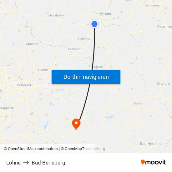 Löhne to Bad Berleburg map