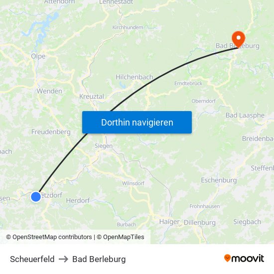 Scheuerfeld to Bad Berleburg map