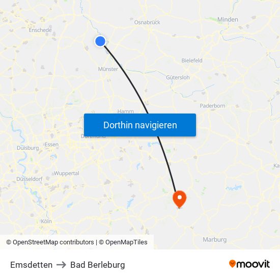 Emsdetten to Bad Berleburg map