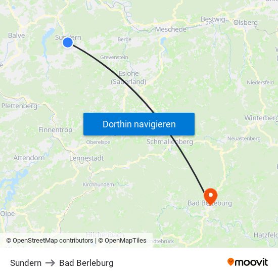 Sundern to Bad Berleburg map