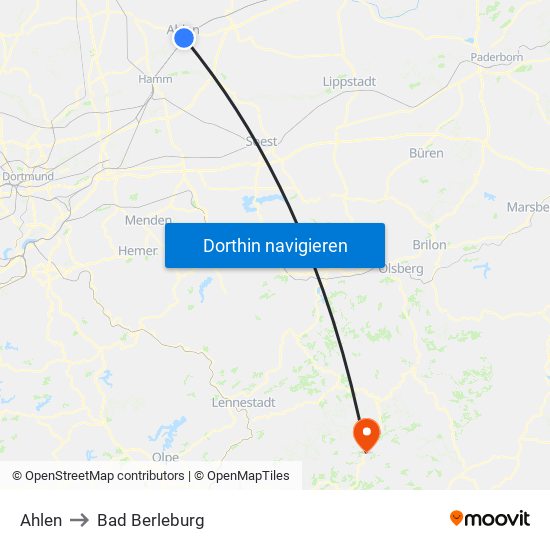 Ahlen to Bad Berleburg map