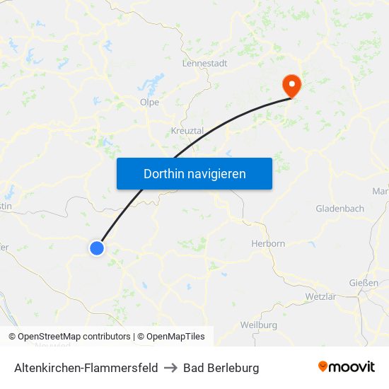 Altenkirchen-Flammersfeld to Bad Berleburg map