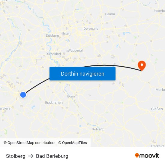 Stolberg to Bad Berleburg map