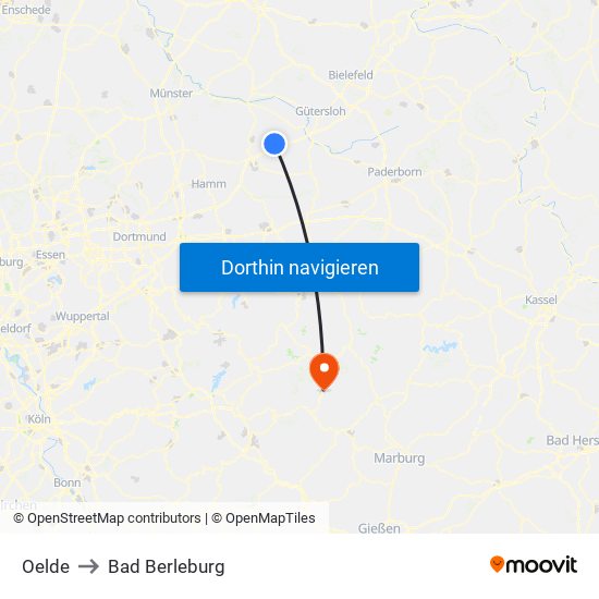 Oelde to Bad Berleburg map