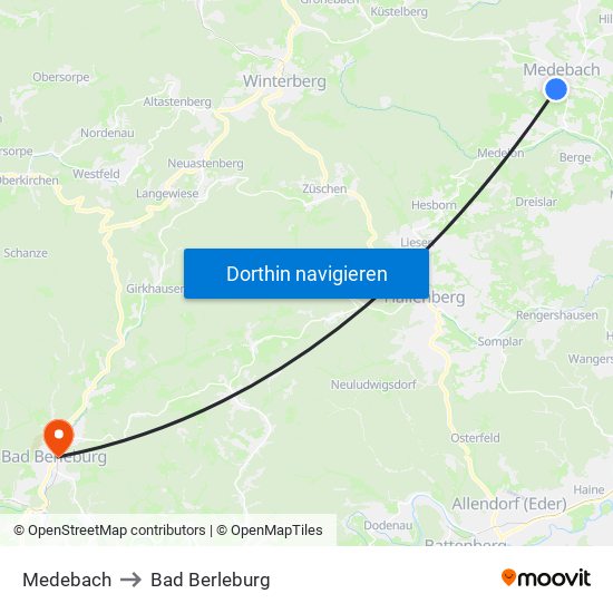 Medebach to Bad Berleburg map