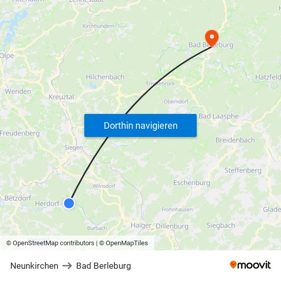Neunkirchen to Bad Berleburg map