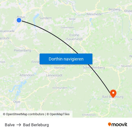 Balve to Bad Berleburg map