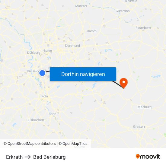 Erkrath to Bad Berleburg map