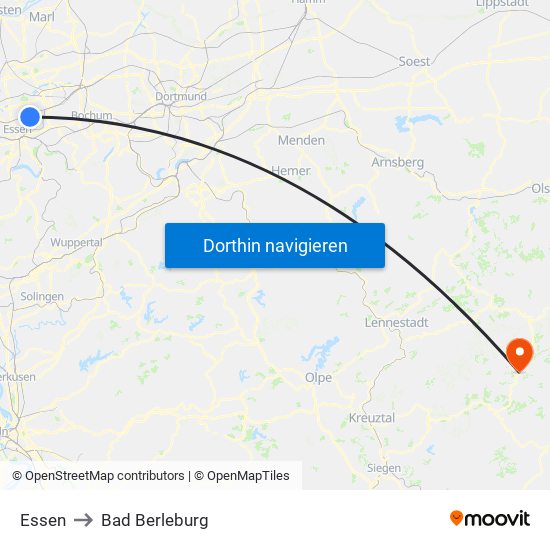 Essen to Bad Berleburg map