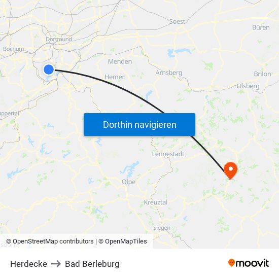 Herdecke to Bad Berleburg map