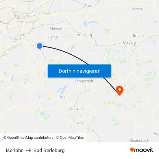 Iserlohn to Bad Berleburg map