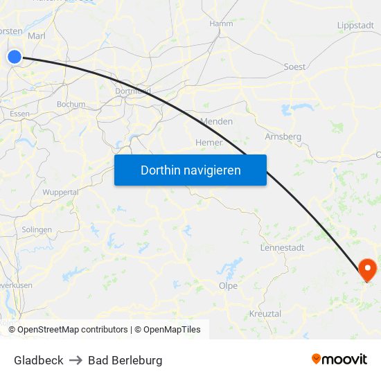 Gladbeck to Bad Berleburg map
