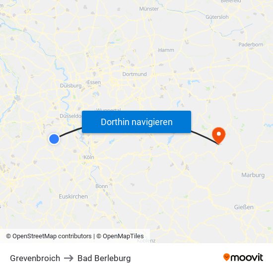 Grevenbroich to Bad Berleburg map