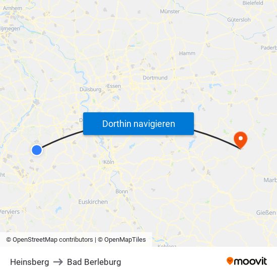 Heinsberg to Bad Berleburg map