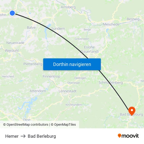 Hemer to Bad Berleburg map