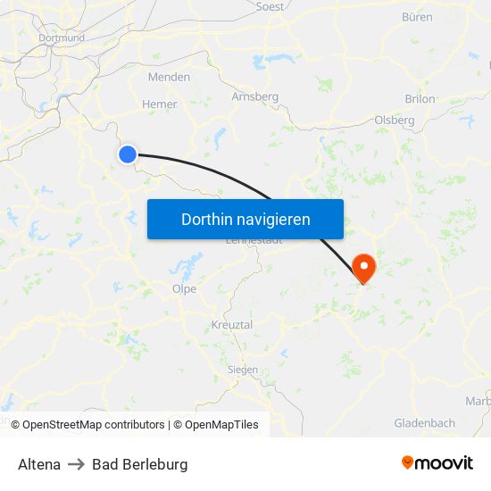Altena to Bad Berleburg map