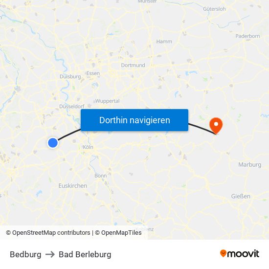 Bedburg to Bad Berleburg map