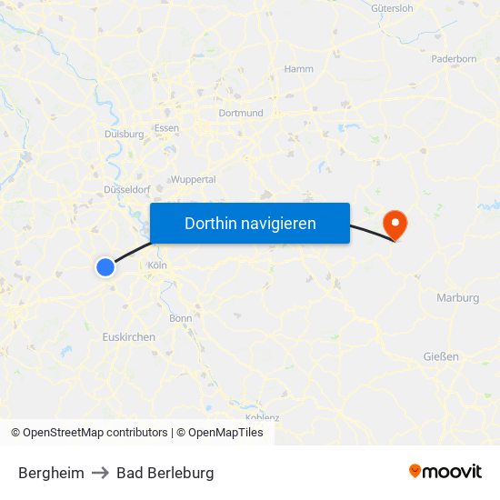 Bergheim to Bad Berleburg map
