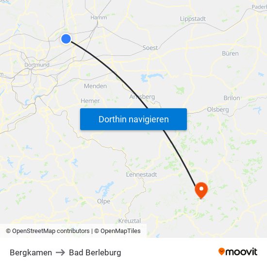 Bergkamen to Bad Berleburg map