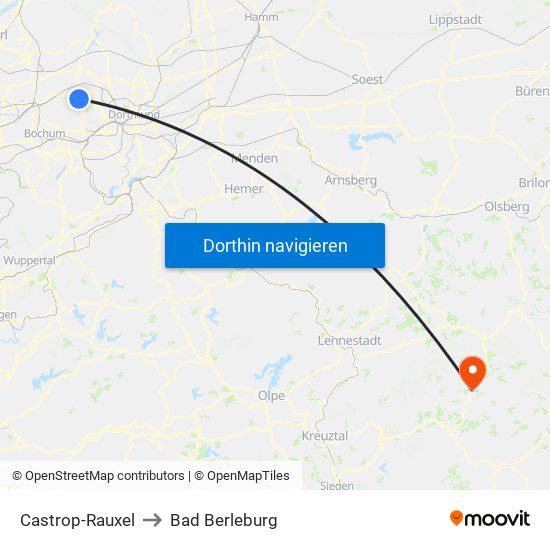 Castrop-Rauxel to Bad Berleburg map