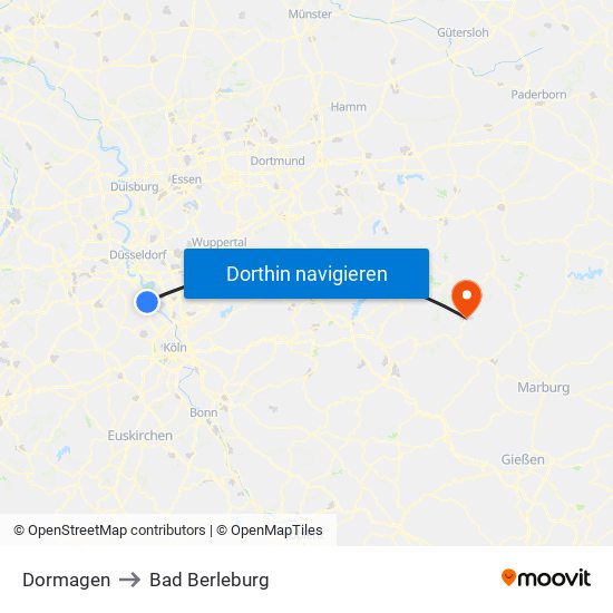 Dormagen to Bad Berleburg map