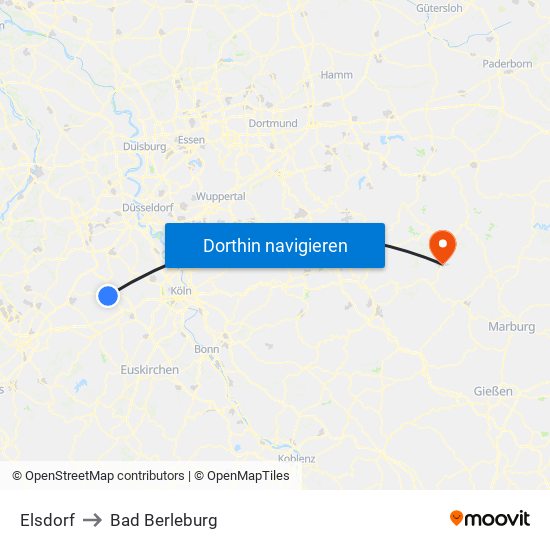 Elsdorf to Bad Berleburg map