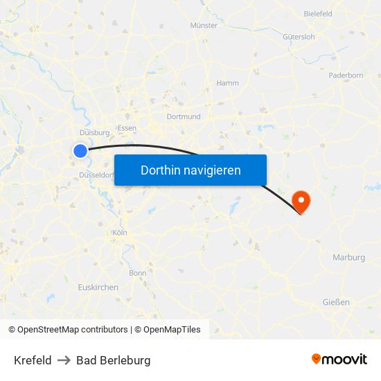 Krefeld to Bad Berleburg map