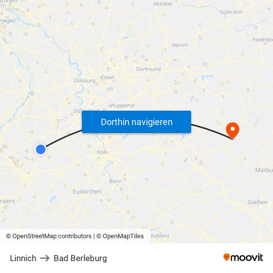 Linnich to Bad Berleburg map