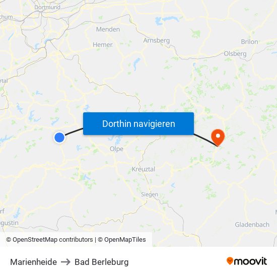 Marienheide to Bad Berleburg map