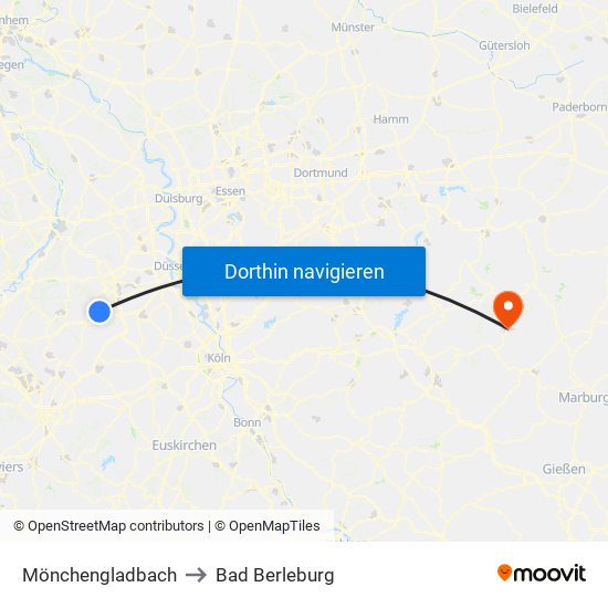 Mönchengladbach to Bad Berleburg map