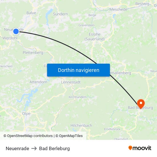 Neuenrade to Bad Berleburg map