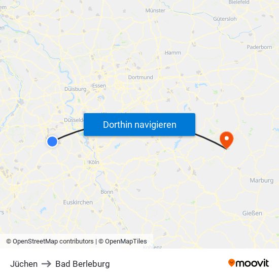 Jüchen to Bad Berleburg map
