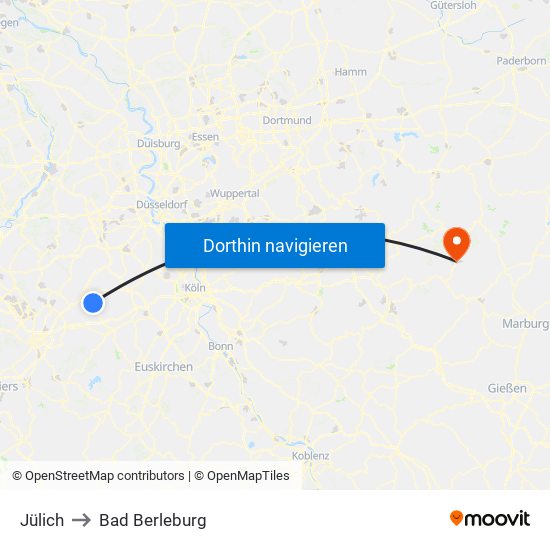 Jülich to Bad Berleburg map