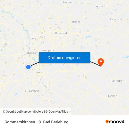 Rommerskirchen to Bad Berleburg map