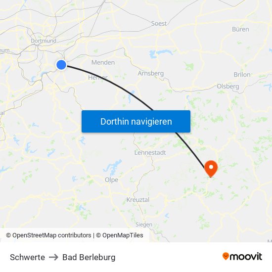 Schwerte to Bad Berleburg map