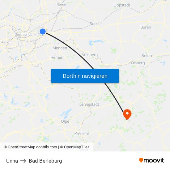 Unna to Bad Berleburg map