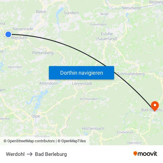 Werdohl to Bad Berleburg map