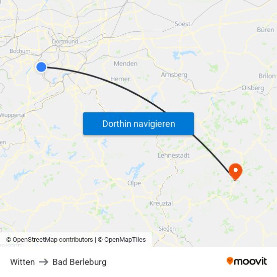 Witten to Bad Berleburg map