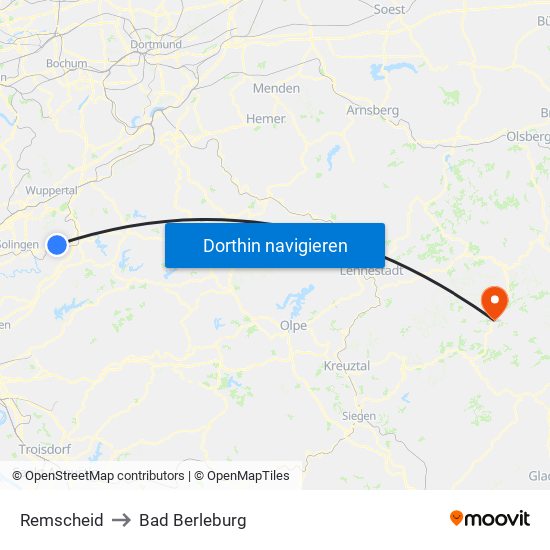 Remscheid to Bad Berleburg map
