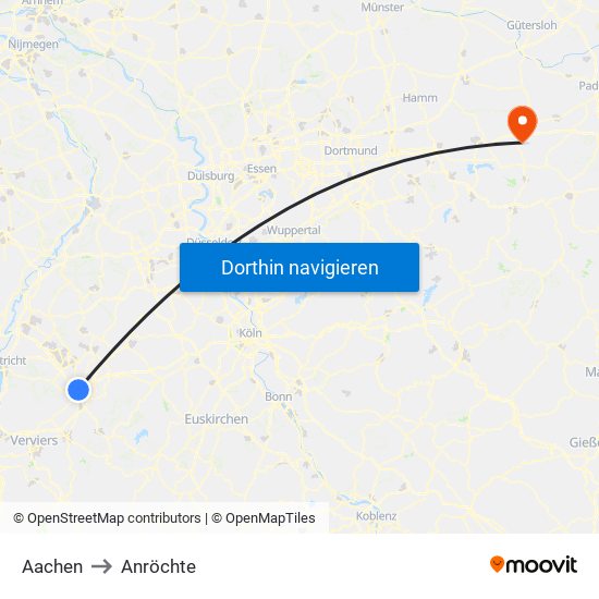 Aachen to Anröchte map