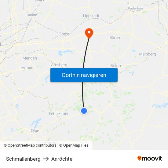 Schmallenberg to Anröchte map
