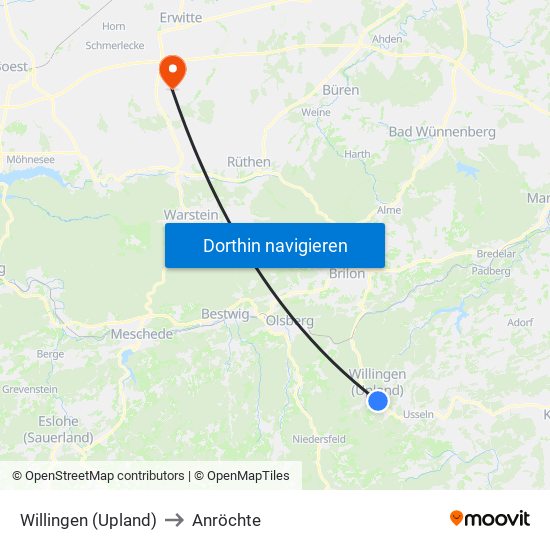 Willingen (Upland) to Anröchte map